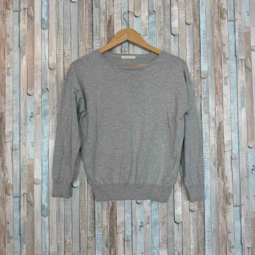 Lowry’s Farm L Cropped Knit Crew Neck Pullover Sweater Minimalist Japanese Gray‎